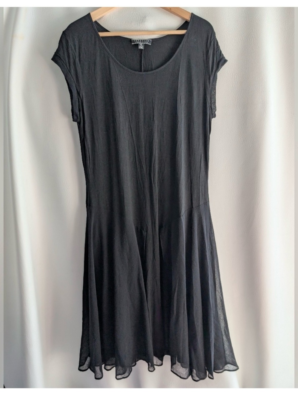 Peruvian Connection Black Rayon Dress Sheer Panels Shirt Detail Cap Sleeves - XL